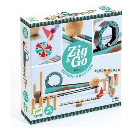 Djeco Zig & Go – drevená dráha reťazovej reakcie, 28 dielikov