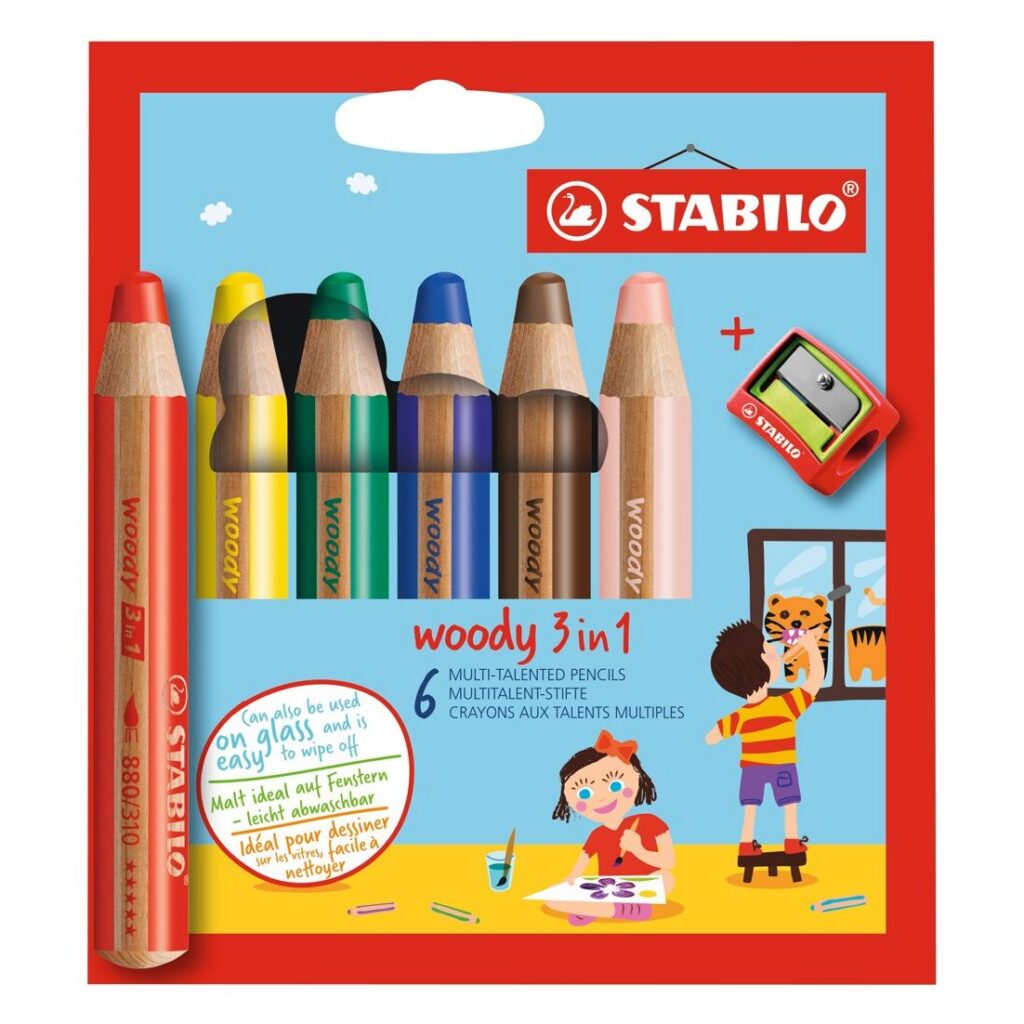 Stabilo woody 3in1 – 6 hrubých pasteliek so strúhadlom
