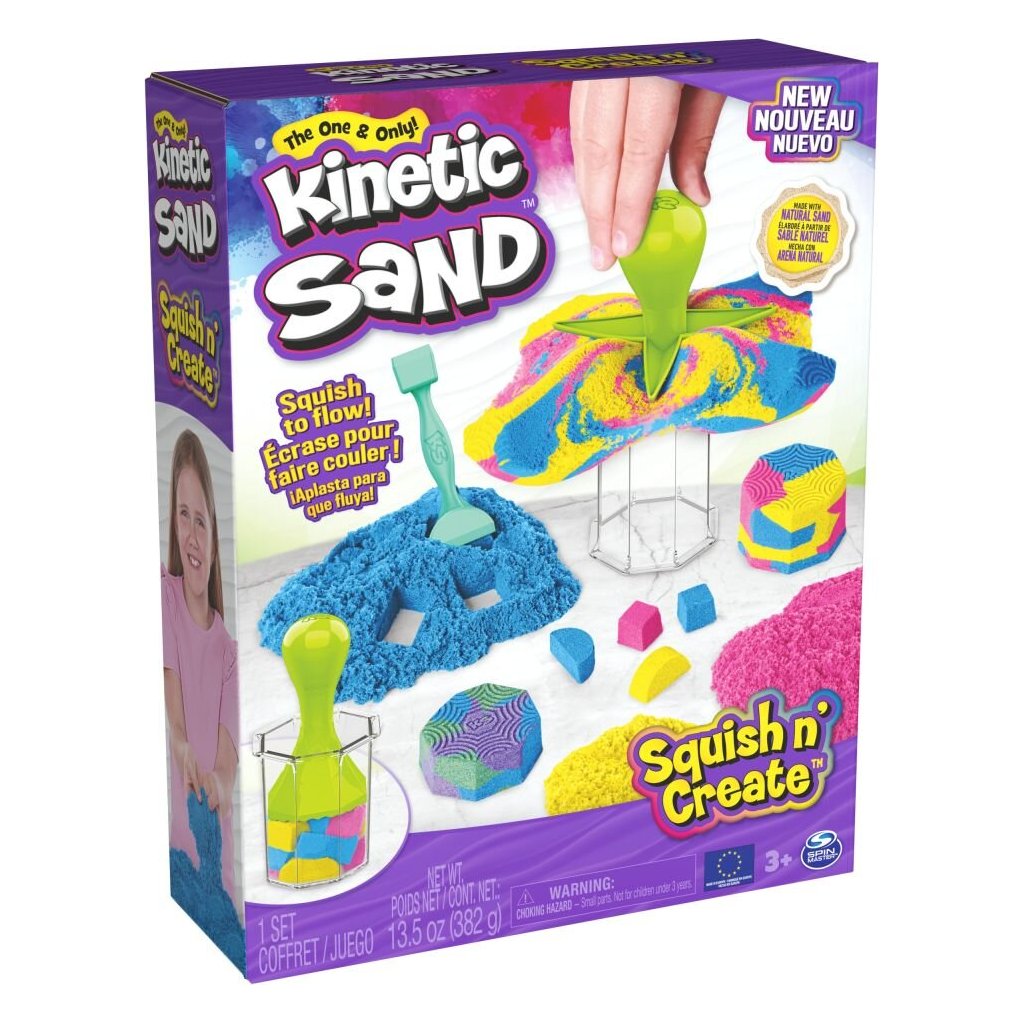 Kinetic Sand tvoriaca súprava v tégliku – 130 g piesku a 5 formičiek